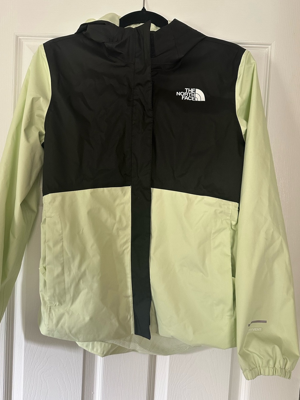 The North Face Kids Antora Rain Jacket Waterproof Black Lime Green Size XL 14 16